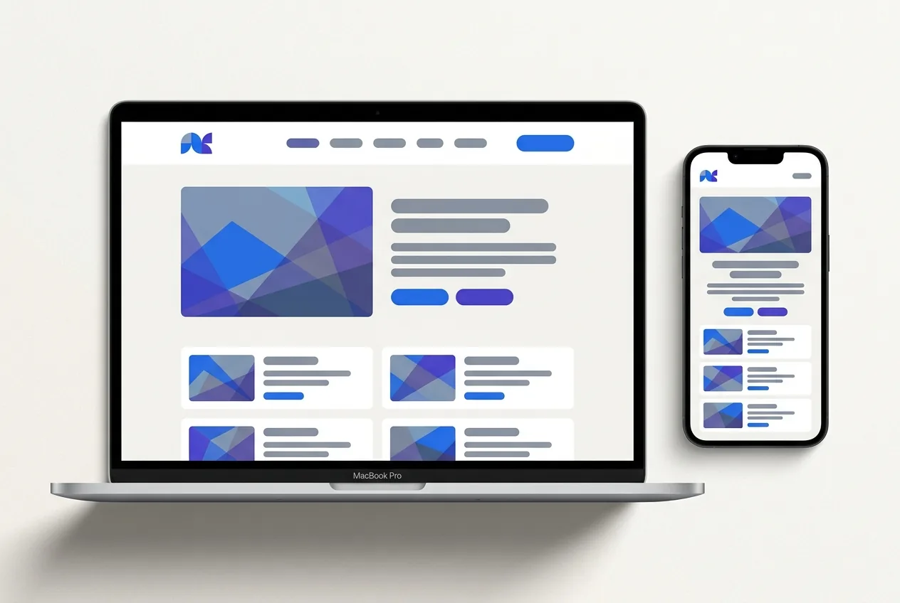 Site vitrine responsive affiché sur ordinateur portable et smartphone